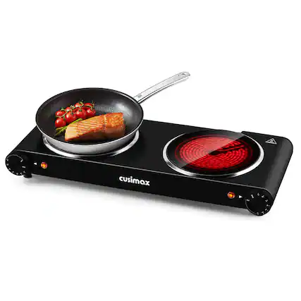 Front. Cusimax - Portable Two 7.1" Burner 1800W Electric Hot Plate Infrared Glass Temper Control Cooktop For Dorm Office Coffee - Black.