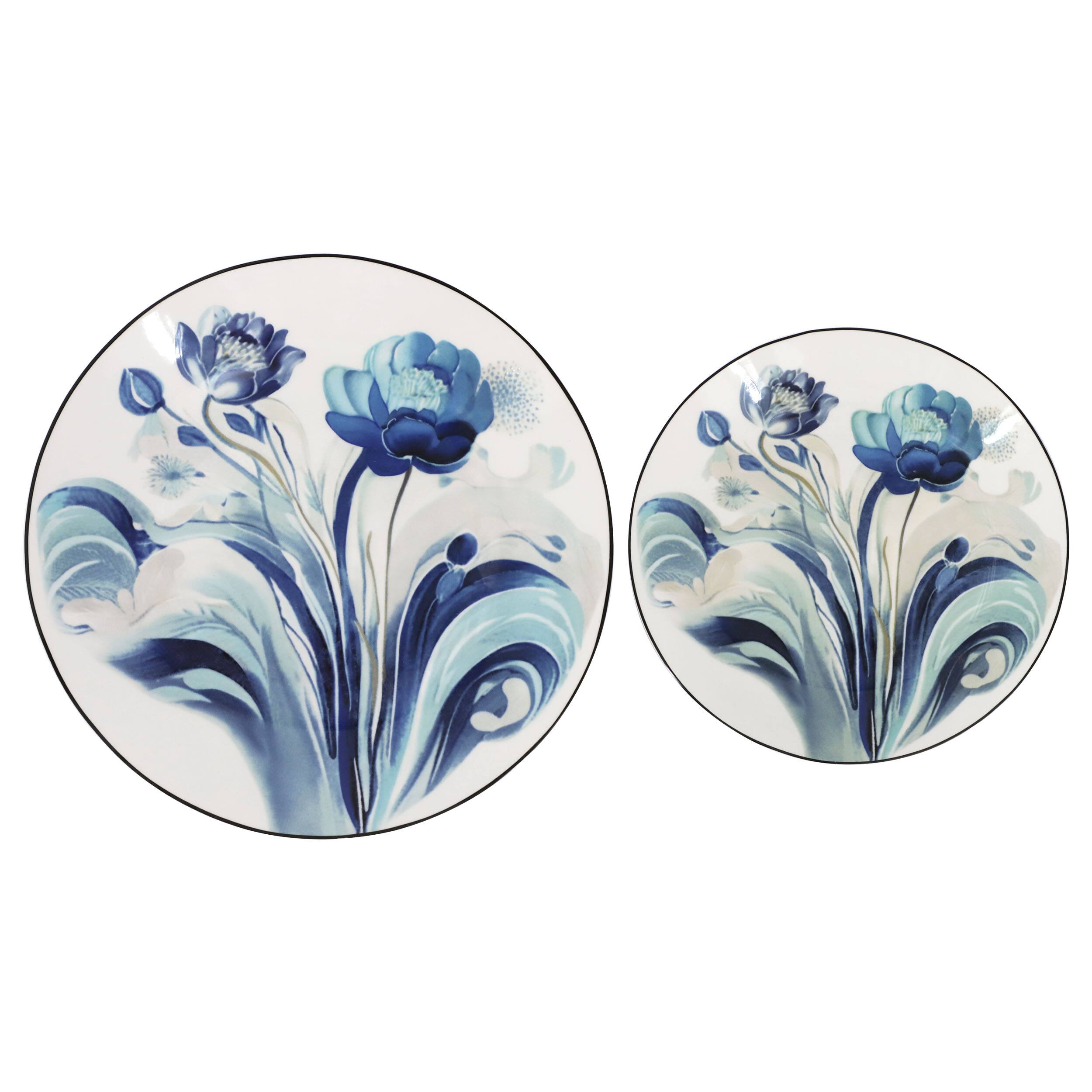 Alt View 2. Elama - Elama Peony Garden 16 Piece Floral Design Round Porcelain Dinnerware Set in Blue - White and Blue.