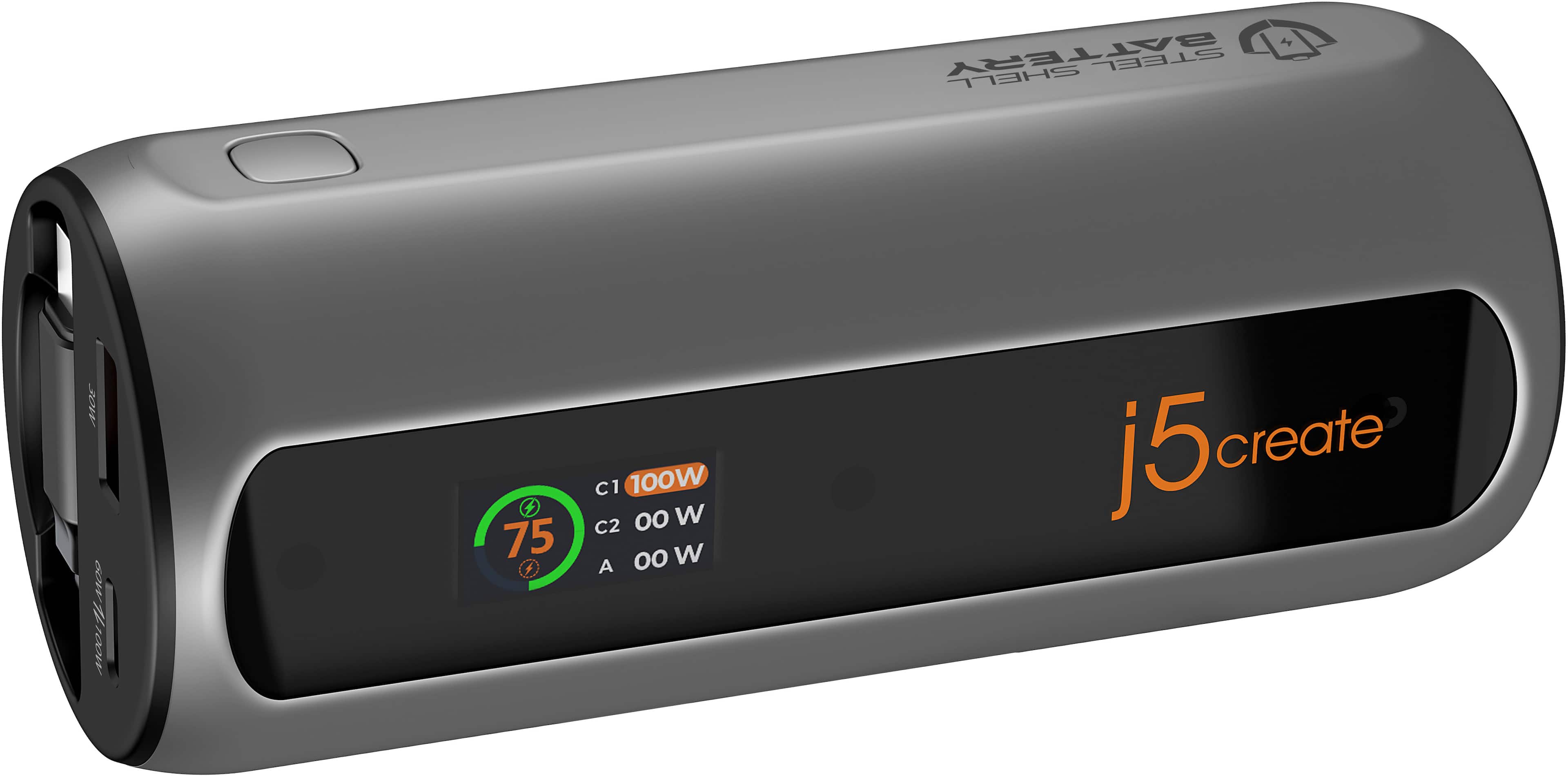 j5create - 10000mAh PD 100W 2-Port Power Bank with Retractab