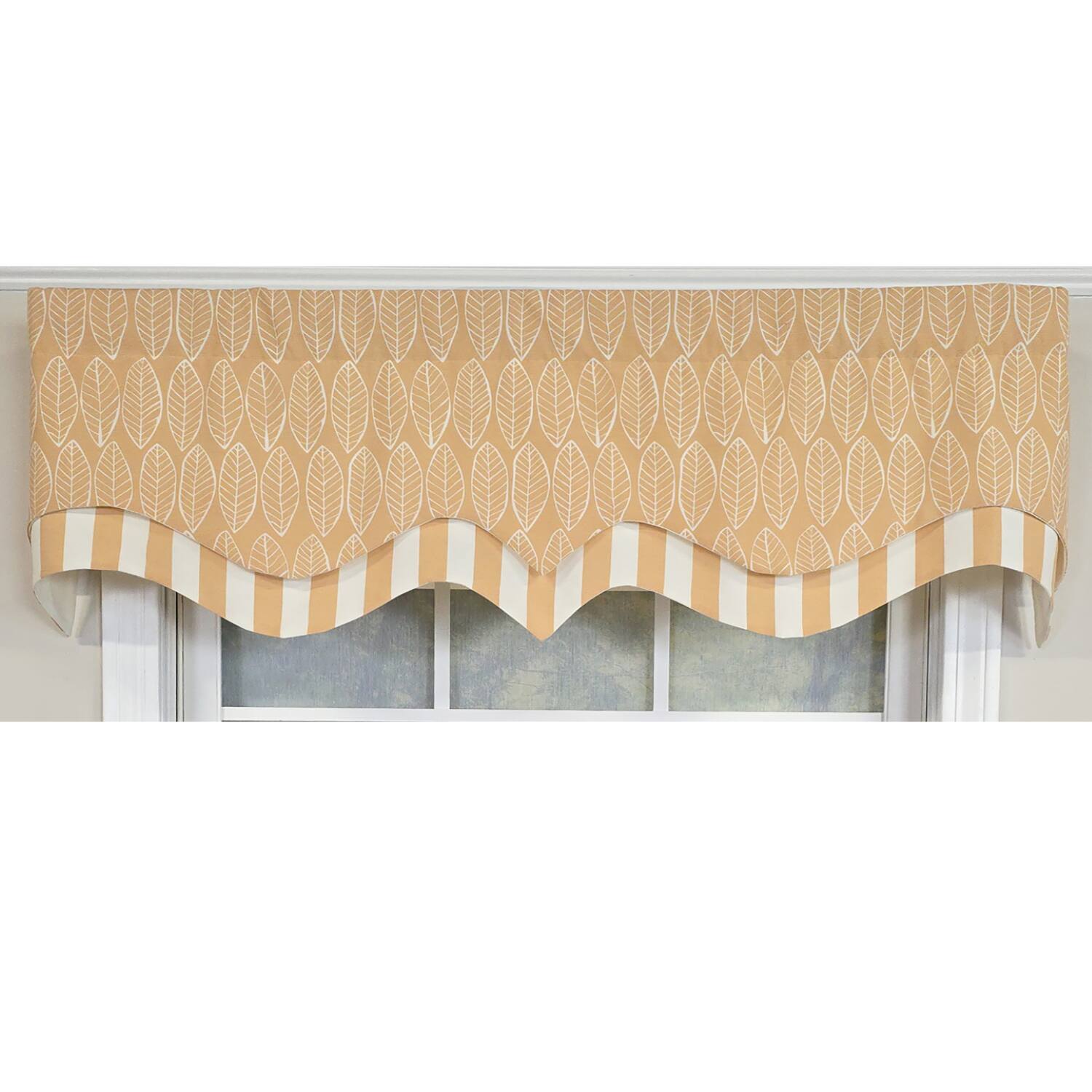 Left. RLF Home - RLF Home 100% Cotton Fall D-Regal  Fully lined Windows Rod Pocket Valance 50" x 17"  Tan - Tan.