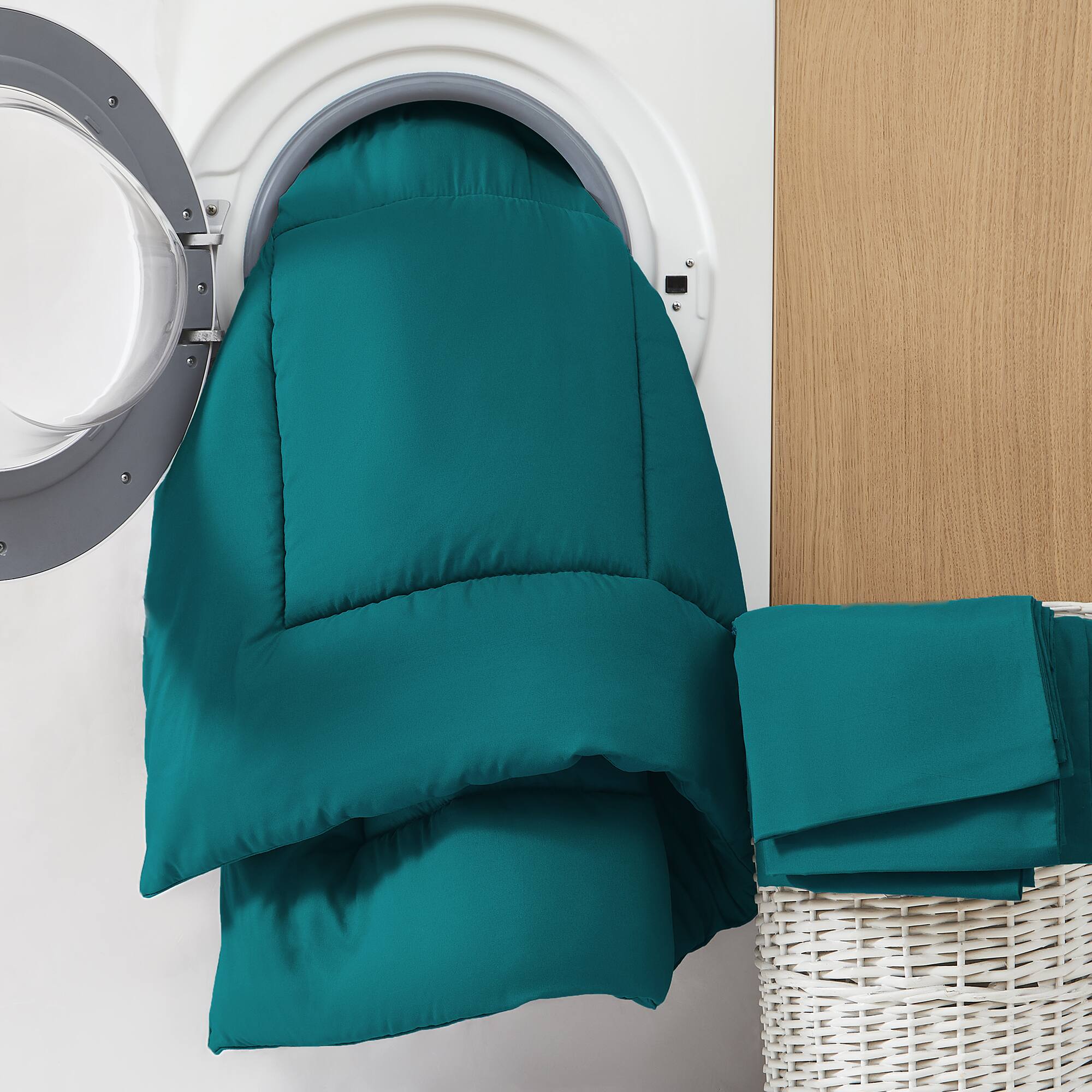 Alt View 1. Sweet Home Collection - All Season Reversible Bed-in-A-Bag Solid Color Comforter & Sheet Set, King - Teal.