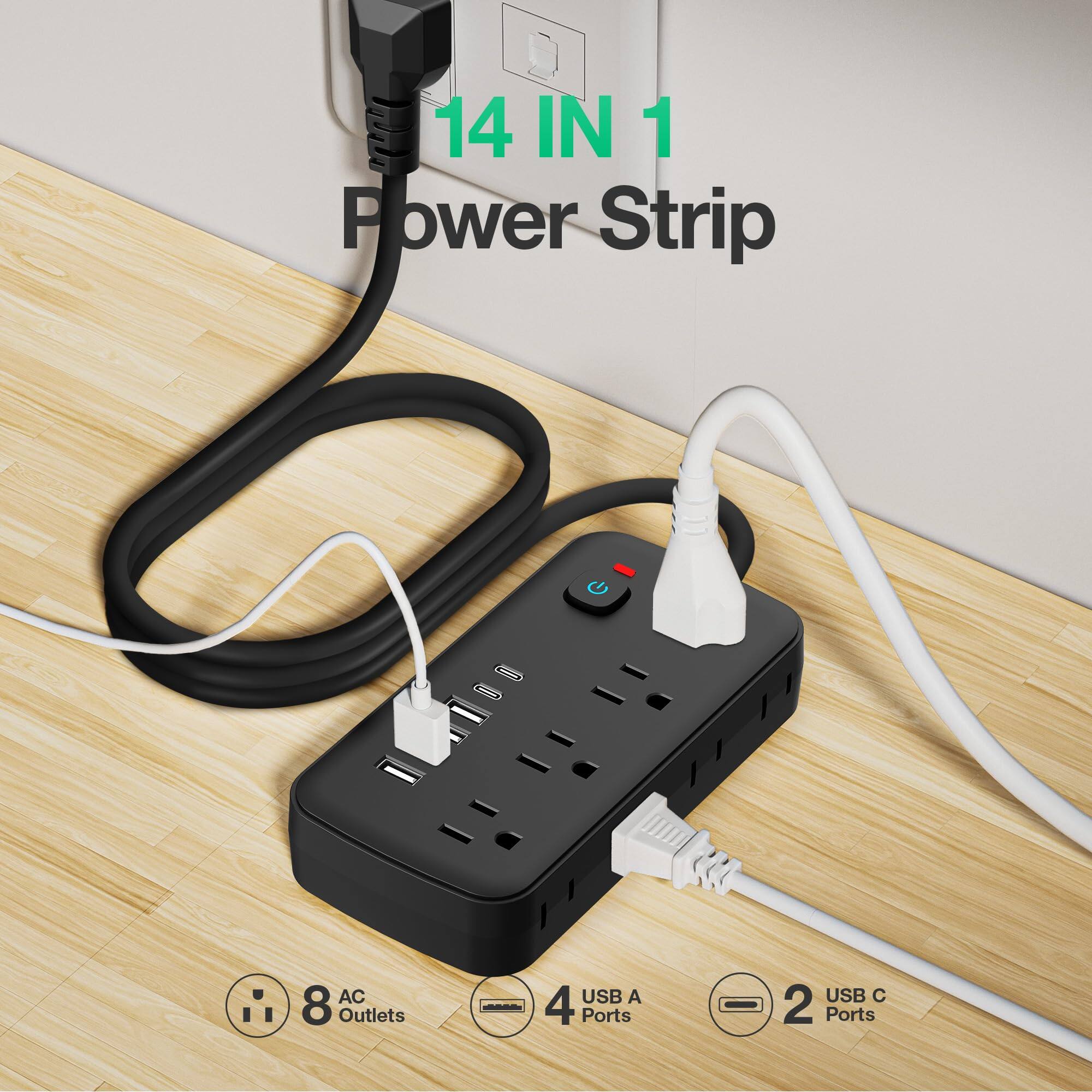 14 IN 1 Power Strip  
AC 8 Outlets - USB A 4 Ports - USB C 2 Ports