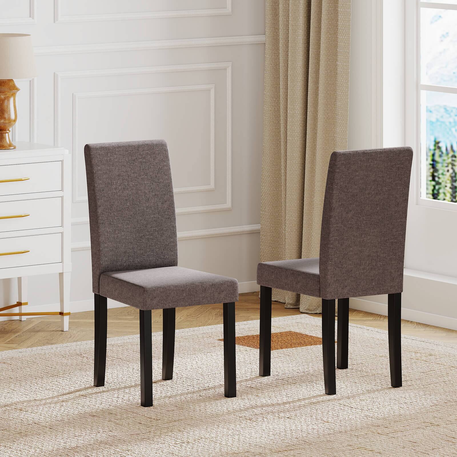 Alt View 1. Costway - Costway Dining Chair Set of 2 Fabric Upholstered Rubber Wood Legs Side Armless - Brown.