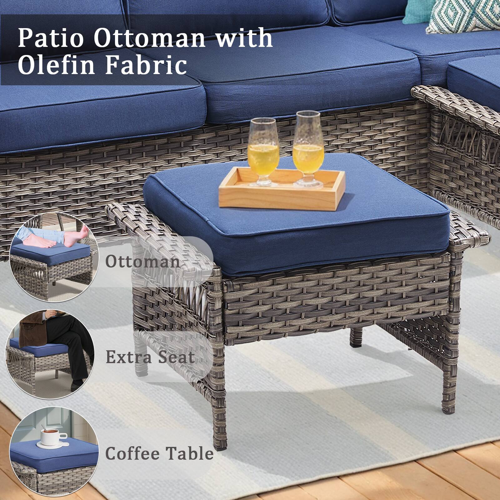 Patio Ottoman with Olefin Fabric

- Ottoman
- Extra Seat
- Coffee Table