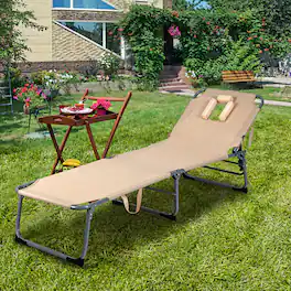Gymax - Folding Chaise Lounge Chair Bed Adjustable Patio Beach Camping Recliner - Beige