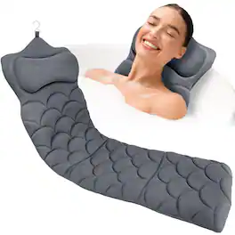 Fabibe - Full Body Bath Pillow Thick Bathtub Cushion With Laundry Bag 13 Non-slip Suction Cups Soft 3d Mesh Fabric For - Gray