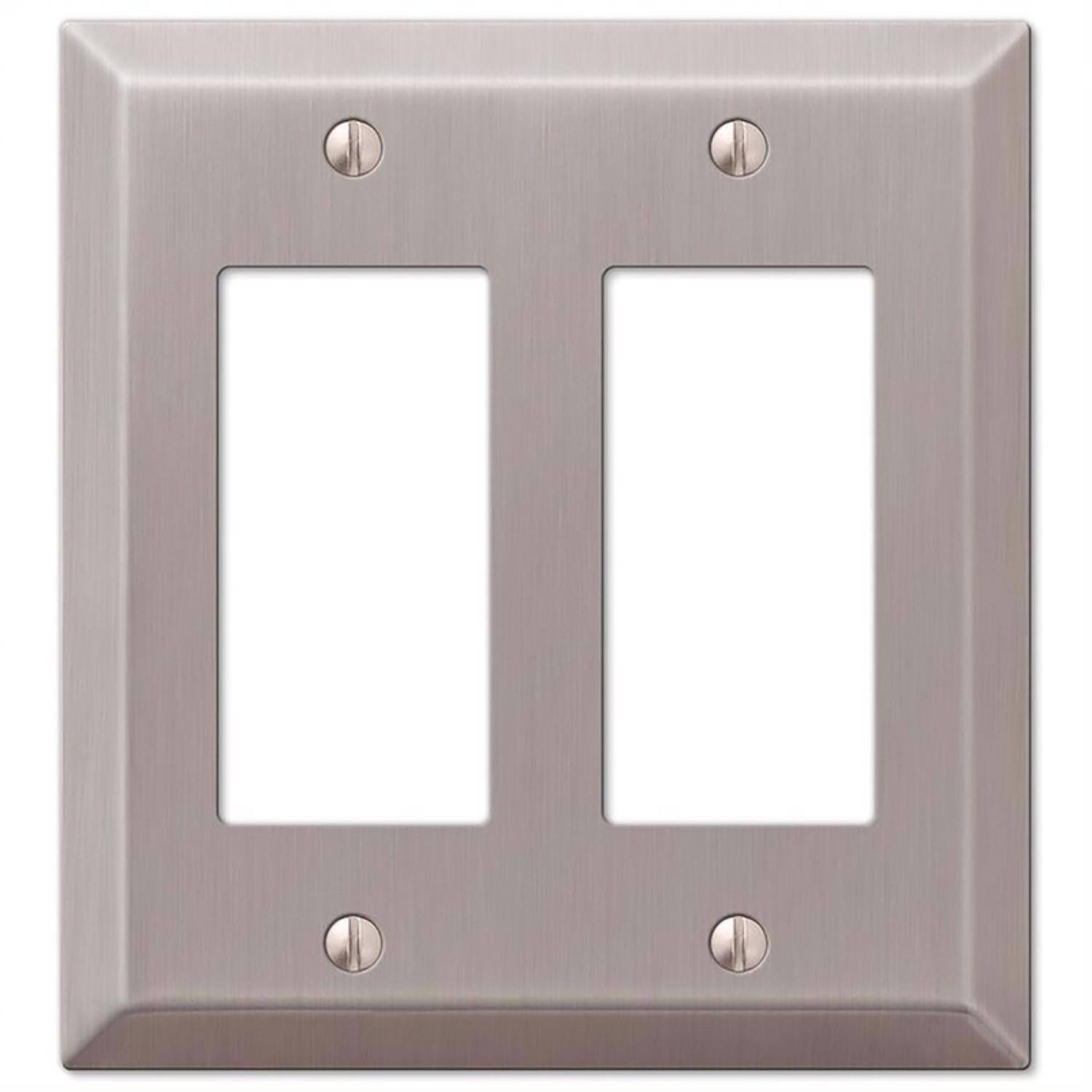 Angle. AMERELLE - Amerelle Century Brushed Nickel 2 gang Stamped Steel Decorator Wall Plate 1 pk - Nickel.