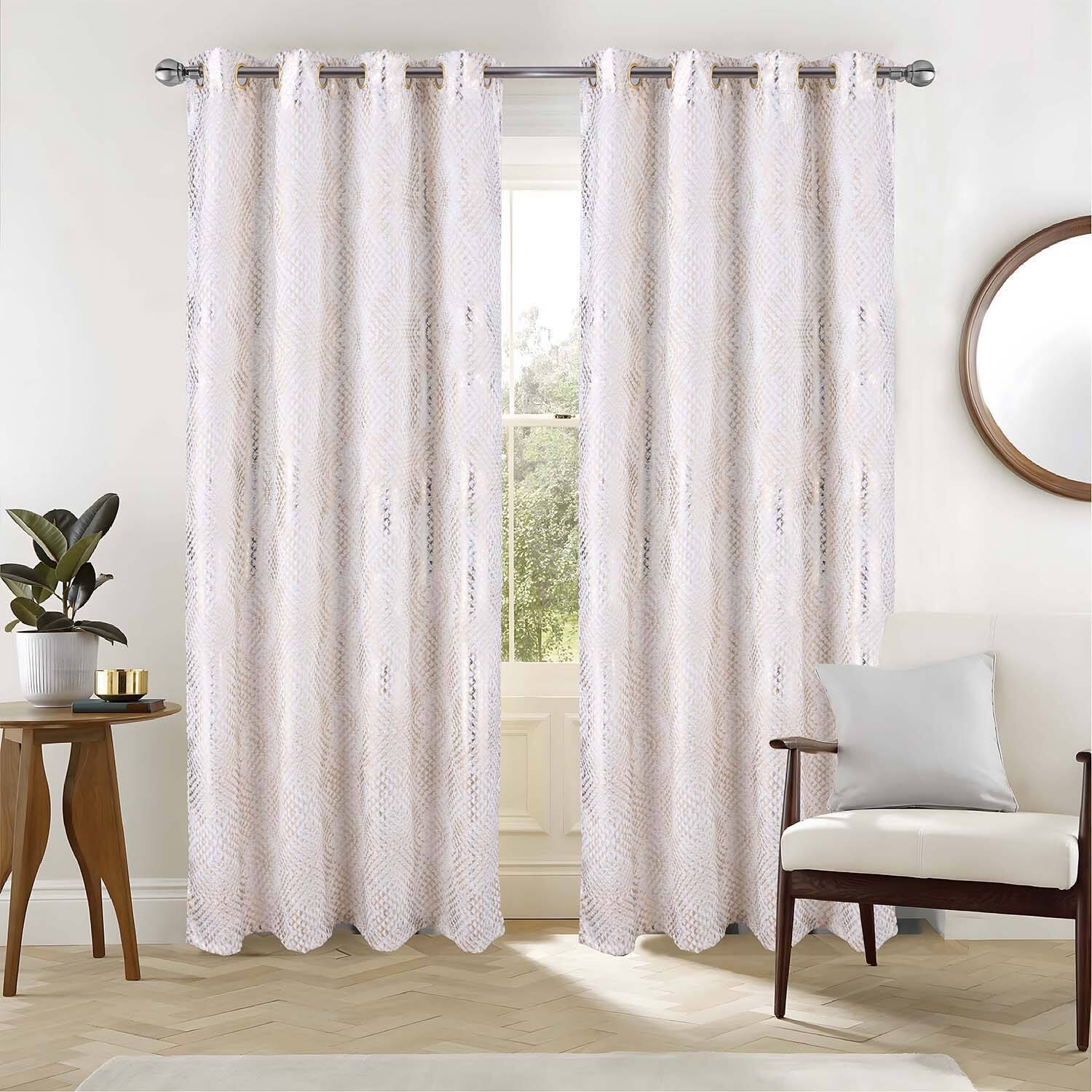 Angle. RT Designers Collection - RT Designer Collection Hailey Halo Foil Blackout Grommet Curtain Panel 52" x 90" White - White.