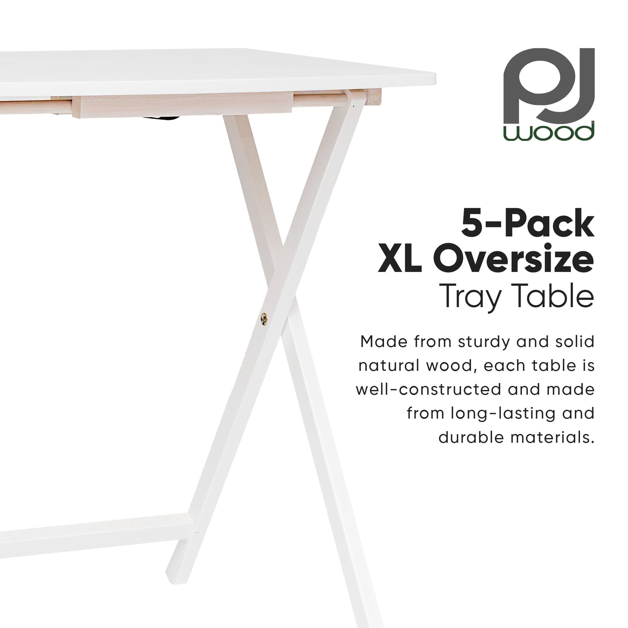 PJ Wood  
5-Pack XL Oversize Tray Table  

Made from sturdy and solid natural wood, each table is well-constructed and made from long-lasting and durable materials.