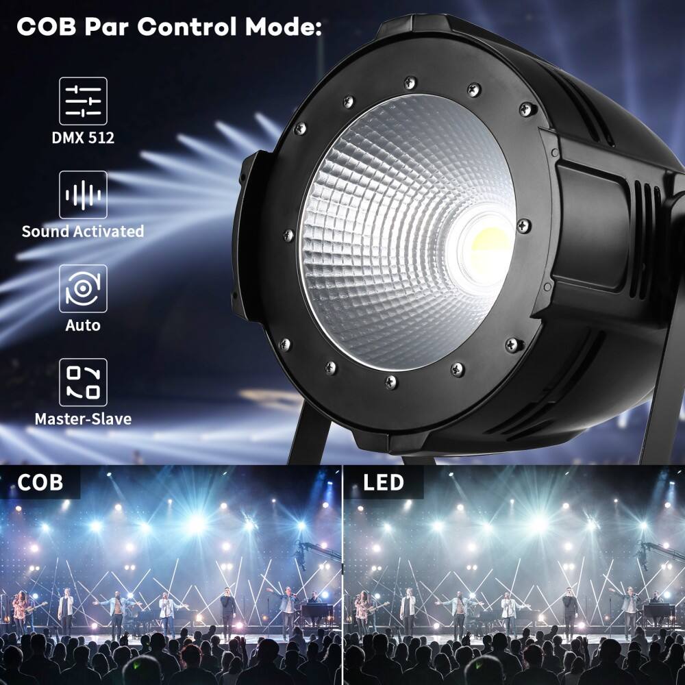COB Par Control Mode:

- DMX 512
- Sound Activated
- Auto
- Master-Slave

COB LED
