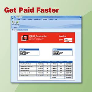 Sure, here is the corrected and grouped text from the image:

---

**Get Paid Faster**

**MDKS Construction**  
37 West Tennessee Ave  
Monmouth, IN 47553  
Phone: 812-962-0115  
Email: info@mdksconstruction.com  
Website: www.mdksconstruction.com

**Invoice**  
Invoice Number: 100001  
Date: 02/01/2015  
Due Date: 03/01/2015

**Bill To:**  
[Name]  
[Address]  
[City, State, ZIP]  
[Phone]  
[Email]

**Ship To:**  
[Name]  
[Address]  
[City, State, ZIP]  
[Phone]  
[Email]

**Description**  
- [Item 1]  
- [Item 2]  
- [Item 3]  
- [Item 4]  
- [Item 5]  
- [Item 6]  
- [Item 7]  
- [Item 8]  
- [Item 9]  
- [Item 10]  
- [Item 11