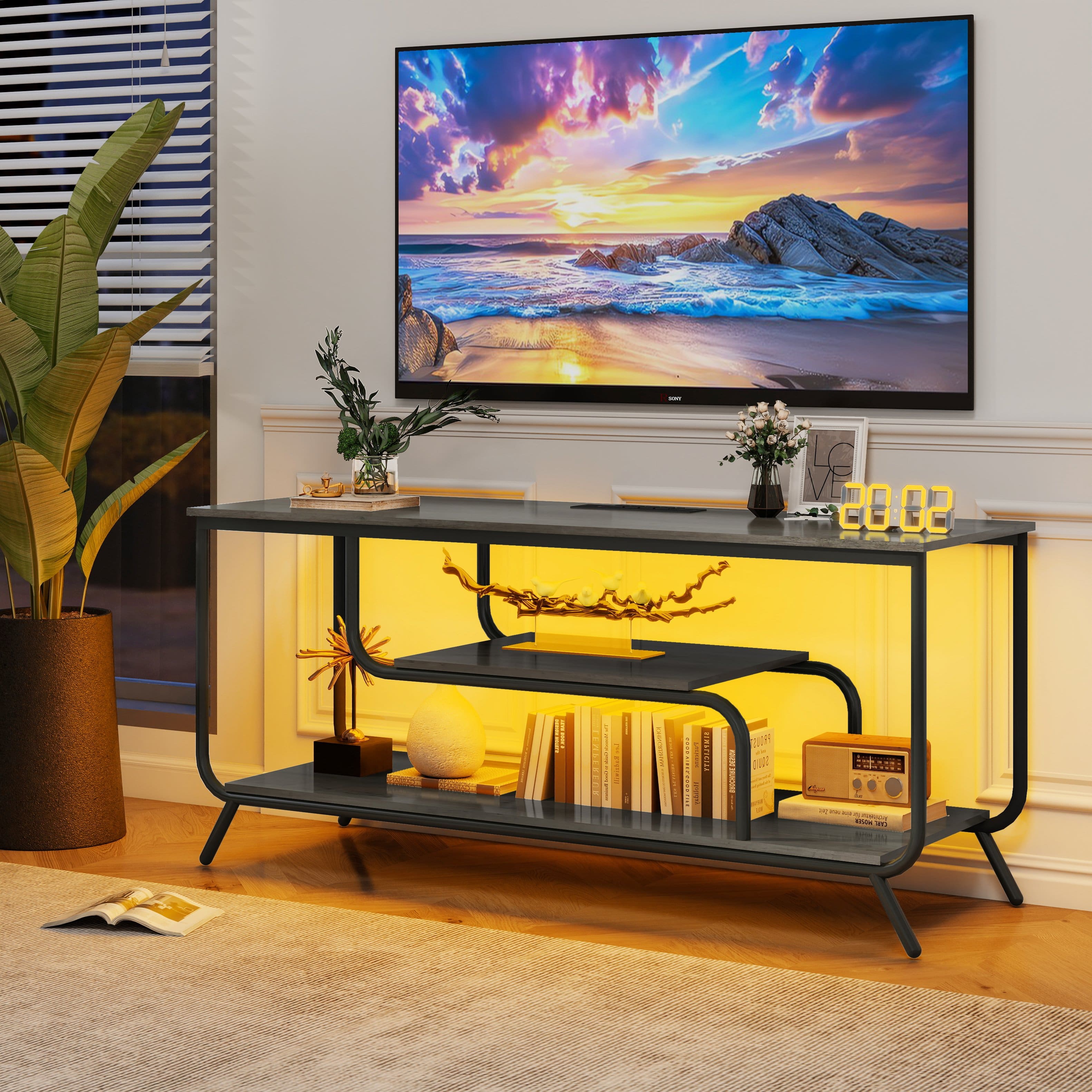 Dexmalle - TV socket and LED light - TV stand TV up to 55 " - Gray