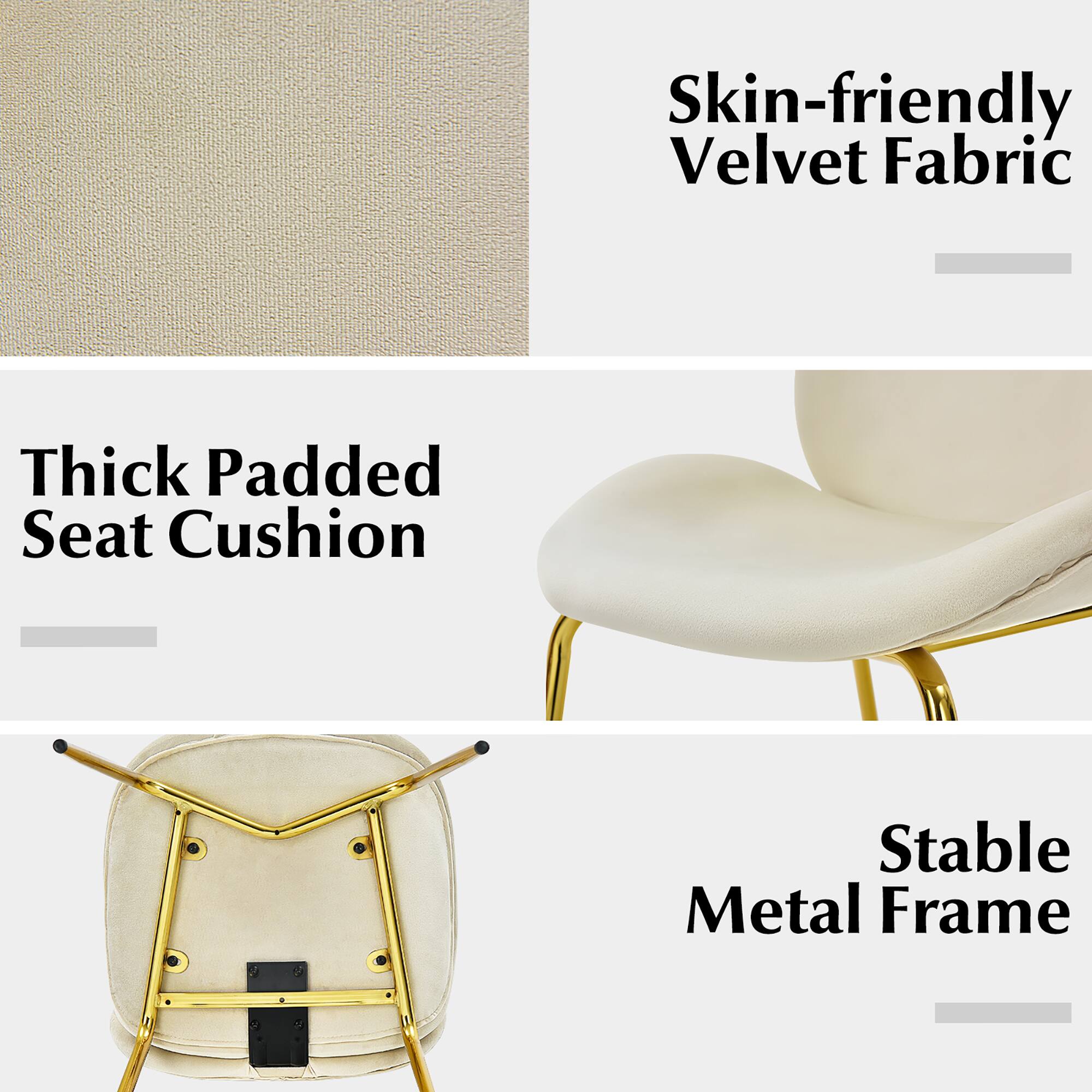 Skin-friendly Velvet Fabric Thick Padded Seat Cushion Stable Metal Frame