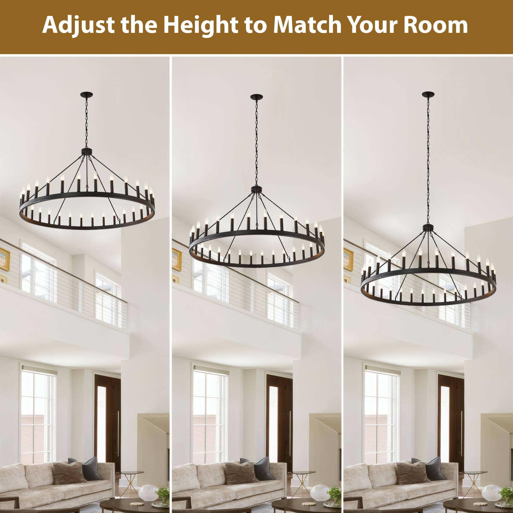 Alt View 2. RYHNUYNE - 53 Inch Large Black Farmhouse Wagon Wheel Chandelier 30-Light Industrial Rustic Pendant Light Fixture for High Ceiling - Black.