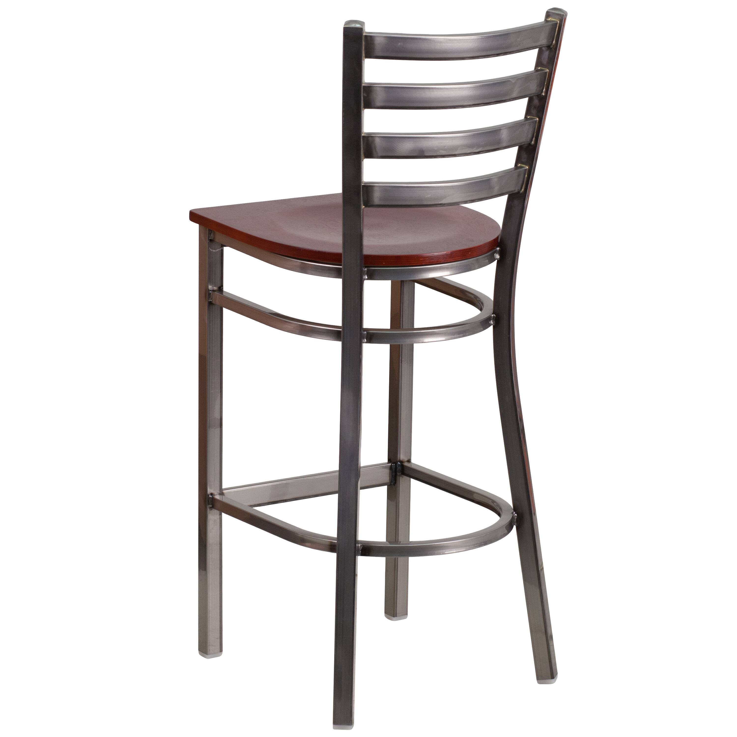 Alt View 3. Emma + Oliver - Clear Coated Ladder Back Metal Restaurant Dining Barstool - Mahogany Wood Seat/Clear Coated Metal Frame.