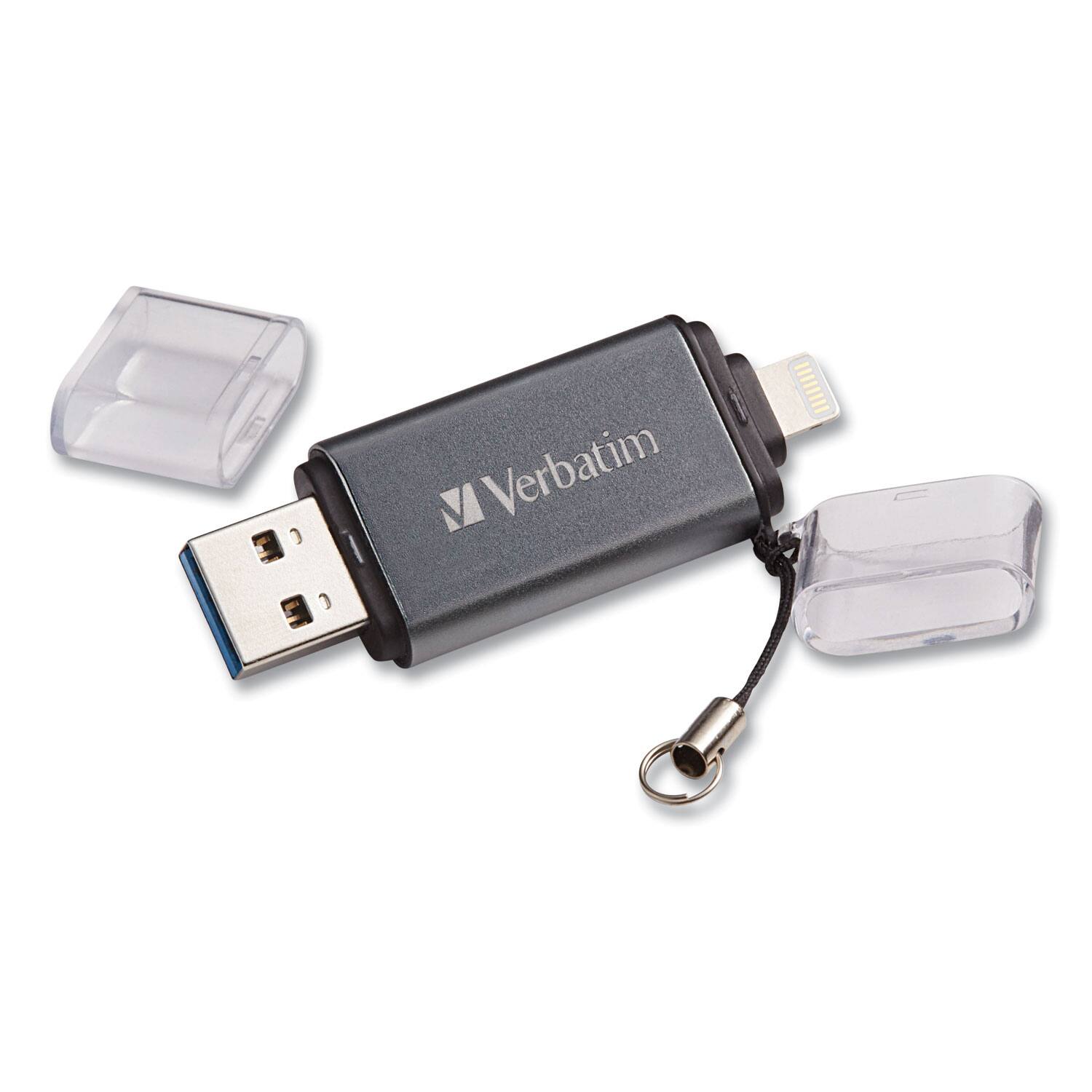Alt View 2. Verbatim - Verbatim 49301 64 GB Store 'n' Go Dual USB 3.0 Flash Drive for Apple Lightning Devices - Graphite - Graphite.