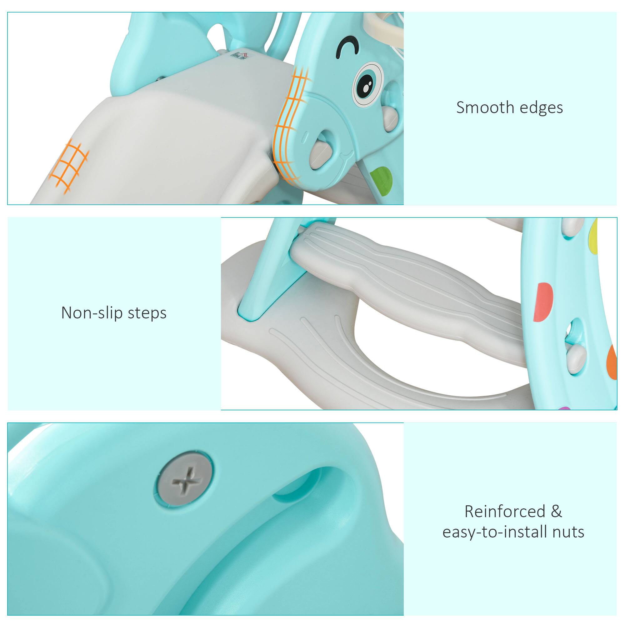 - Smooth edges
- Non-slip steps
- Reinforced & easy-to-install nuts