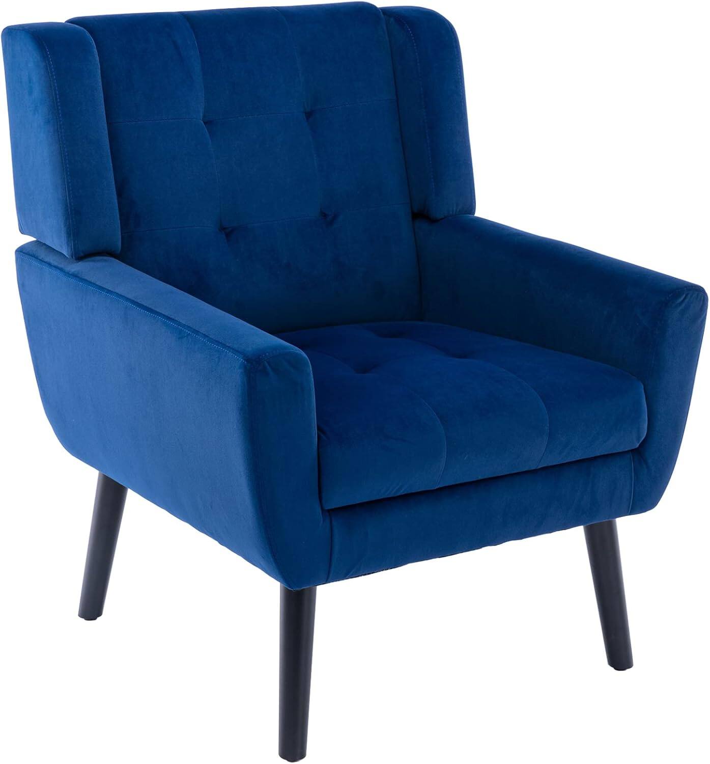 Alt View 1. Trinkets Crazed - Modern Soft Velvet Material Ergonomics Accent Chair With Black Legs - blue.