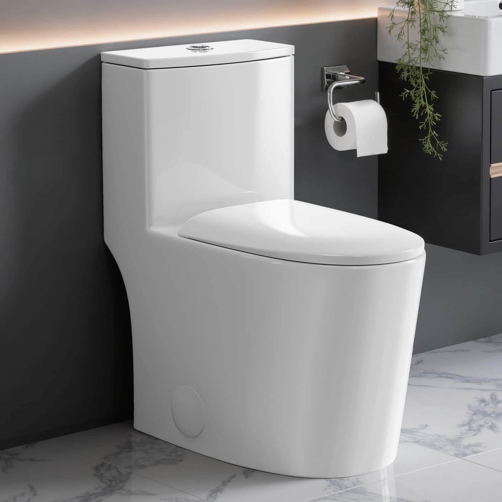 Koligey - ADA 17'' Comfort-Height One Piece Toilet, 1.14/1.58 GPF Dual Flush Siphon, Soft-Close Seat - White