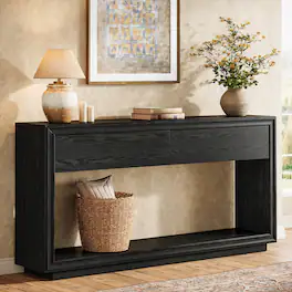 Tribesigns - Farmhouse Console Table with Storage Shelves and Drawer Storage for Entryway, Hallway and Living Room - Black