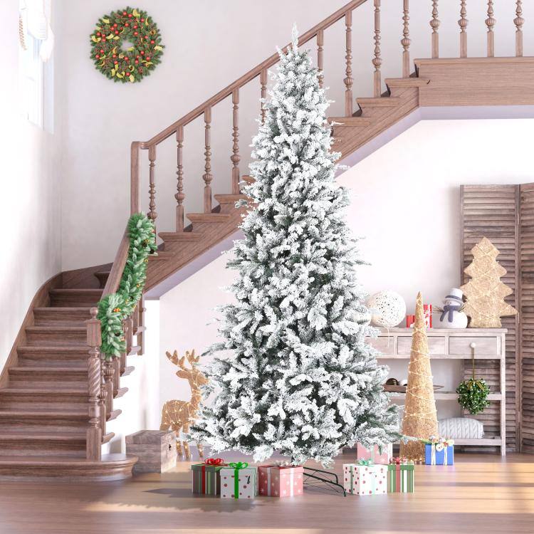 Alt View 2. PULUZ - 9 Foot Pine Snow Flocked Artificial Christmas Tree with 616 Realistic Cedar Branches, Auto Open, Home Holiday Decoration - Green.
