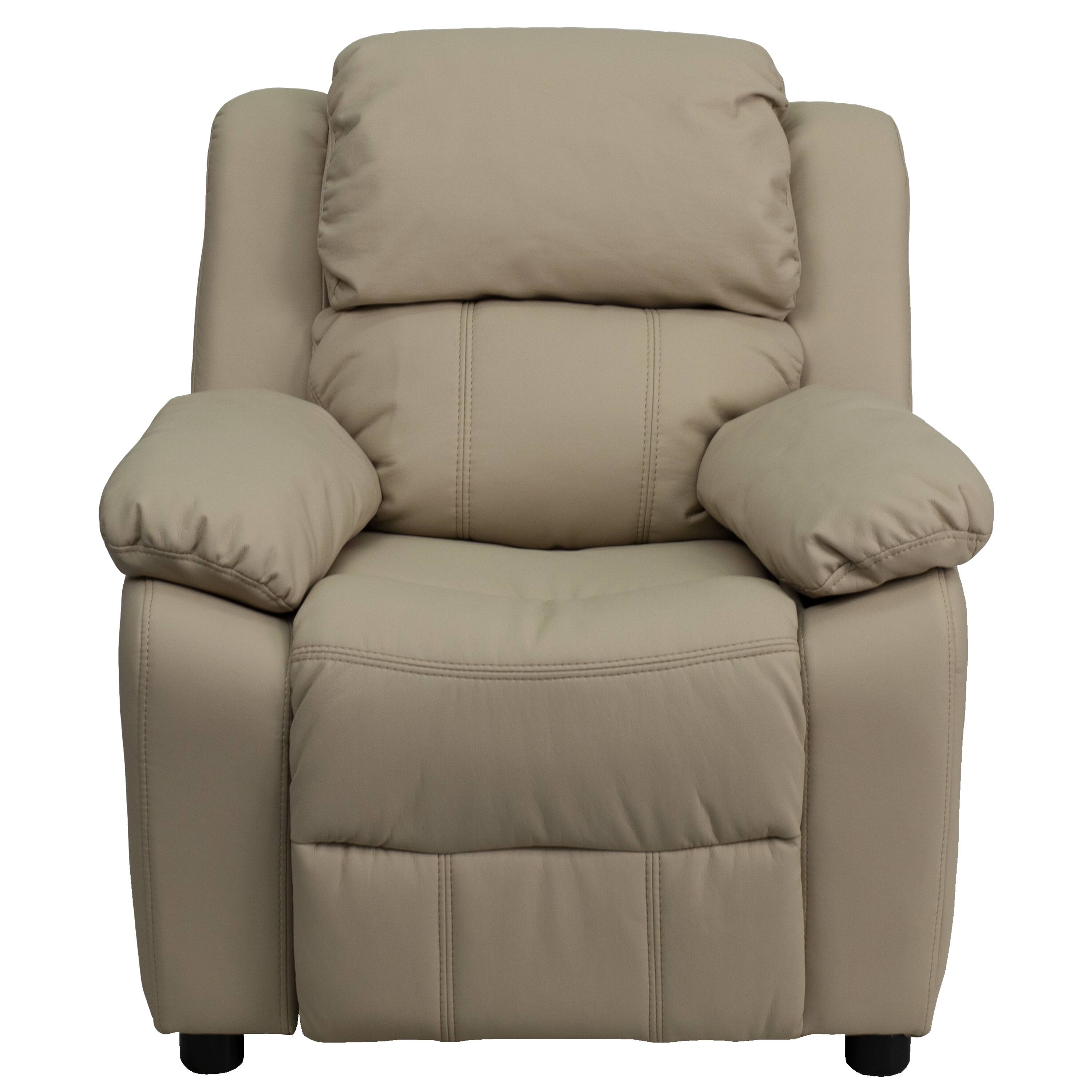 Alt View 7. Emma + Oliver - Deluxe Padded Contemporary Kids Recliner with Storage Arms - Beige Vinyl.