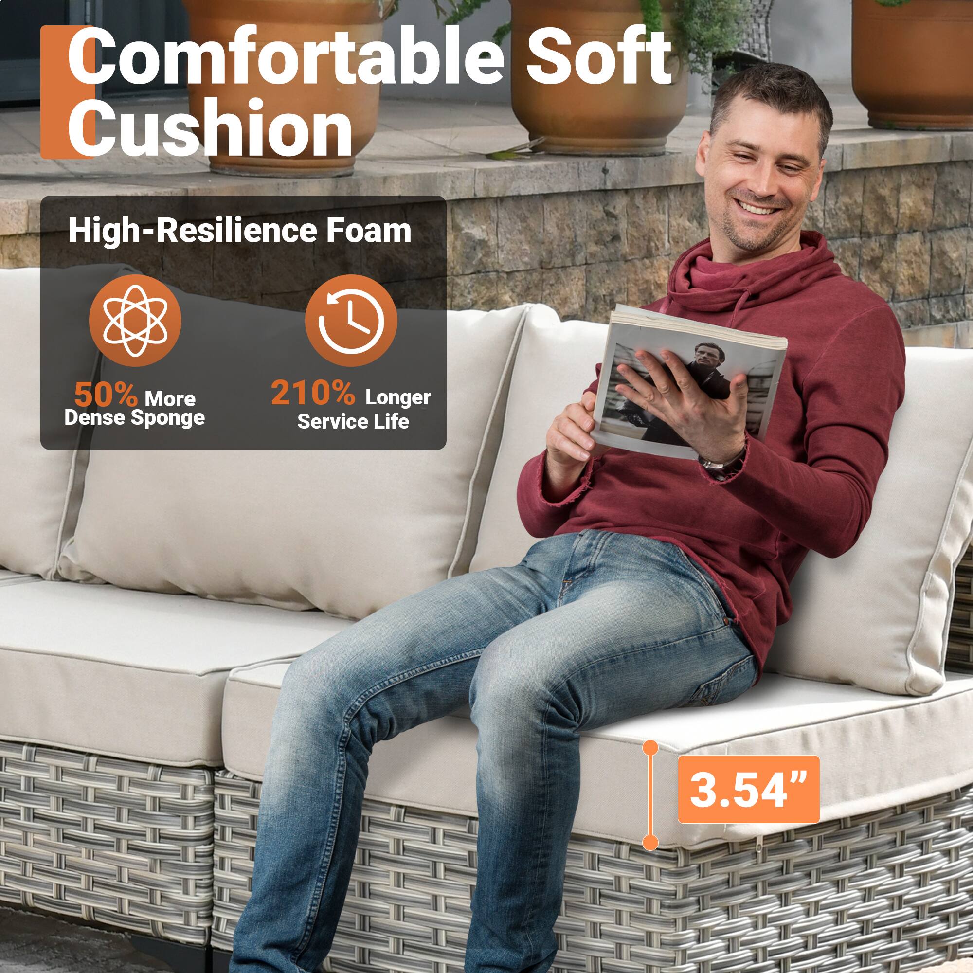 Comfortable Soft Cushion

High-Resilience Foam

50% More Dense Sponge

210% Longer Service Life

3.54"
