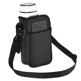 Unique Bargains - Neoprene Insulated Water Bottle Carrier Bag with Adjustable Strap & Phone Pocket for Hiking Sport - Black