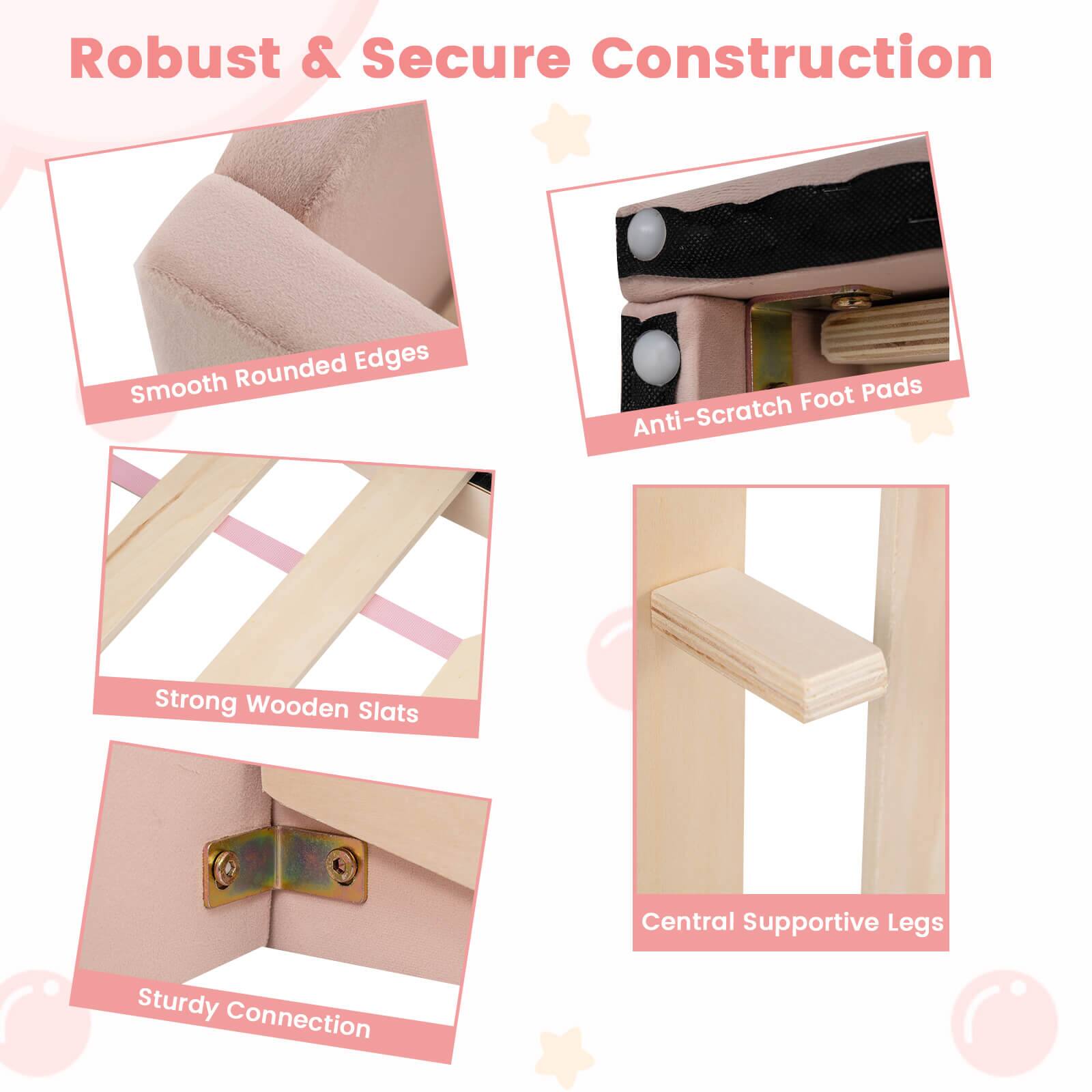 Robust & Secure Construction  
- Smooth Rounded Edges  
- Anti-Scratch Foot Pads  
- Strong Wooden Slats  
- Central Supportive Legs  
- Sturdy Connection