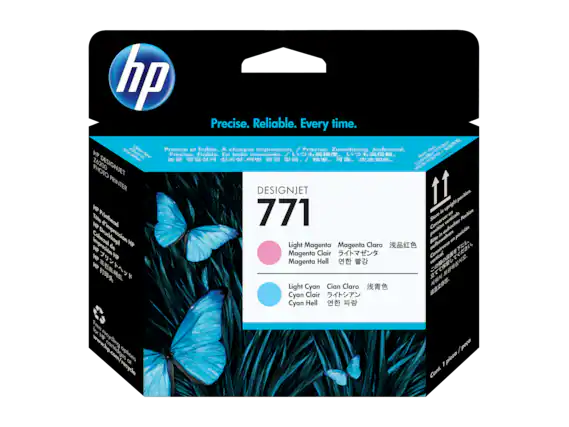 hp Precise. Reliable. Every time.
A chaque impression / Przise. Zuverlässig Jedesmal.
HP Jt Apee Precisa Fioble En todo momento,
DESIGNJET 771
Light Magenta Magenta Clair Magenta Hell
Light Cyan Cyan Clair Cyan Hell
HP DESIGNJET 26200 PHOTO PRINTER
HP Printhead
Conserver Store Position
Position aufbewahren
Bite in upright position.
Stoer in upright position.
Conservar en posición vertical.
Position in upright position.
Position in upright position.
Position in upright position.
Free recycling options for HP cartridges
www.hp.com/recycle