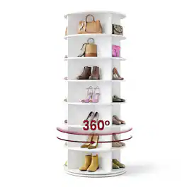 Songmics Home - 7-Tier Rotating Shoe Rack Tower, Free Standing 360 Degree Spinning Shoe Organizer, Lazy Susan Bag Display Storage Rack - White