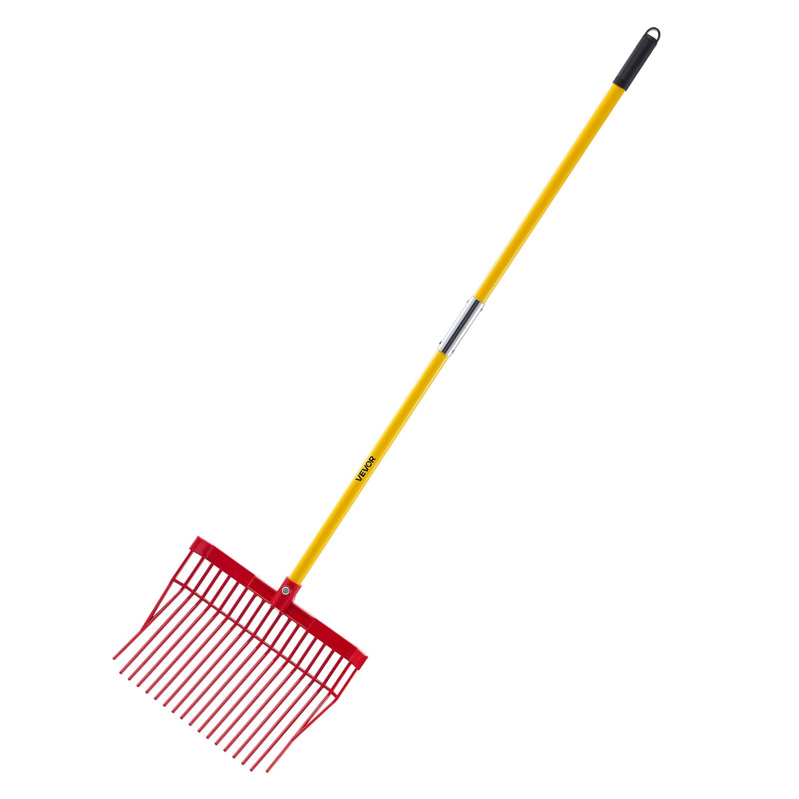 Alt View 5. VEVOR - Manure Fork, 18 Angled Tines, Horse Manure Rake with Long Fiberglass Handle, 61 in Durable Plastic Pitchfork Muck Rake - red.