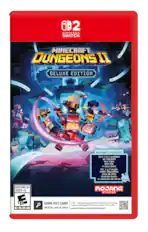 2 NINTENDO SWITCH MINECRAFT DUNGEONS II DELUXE EDITION INCLUDED | INCLUIDOS DLCs 1 & 2 available as released Soul Cape Blub Pet 4 Hero Skins DLC 1 y 2 según estén disponibles Capa de Alma Mascota Burbu 4 aspectos de héroe EVERYONE 10+ TODOS +10 10+ ESRB MOJANG STUDIOS GAME-KEY CARD 15 GB- Full game download via internet required See back. juego requiere una descarga de 15 GB a través de internet. Ver el reverso. TARJETA LLAVE DE JUEGO support.nintendo.com/switch2/gamekeycard
