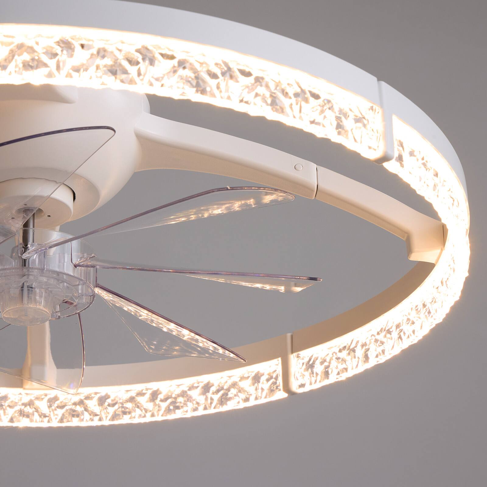 クリスタルジョイ Siljoy 24 Inch Crystal Diamond Ring Flush Mount Ceiling Fan Light