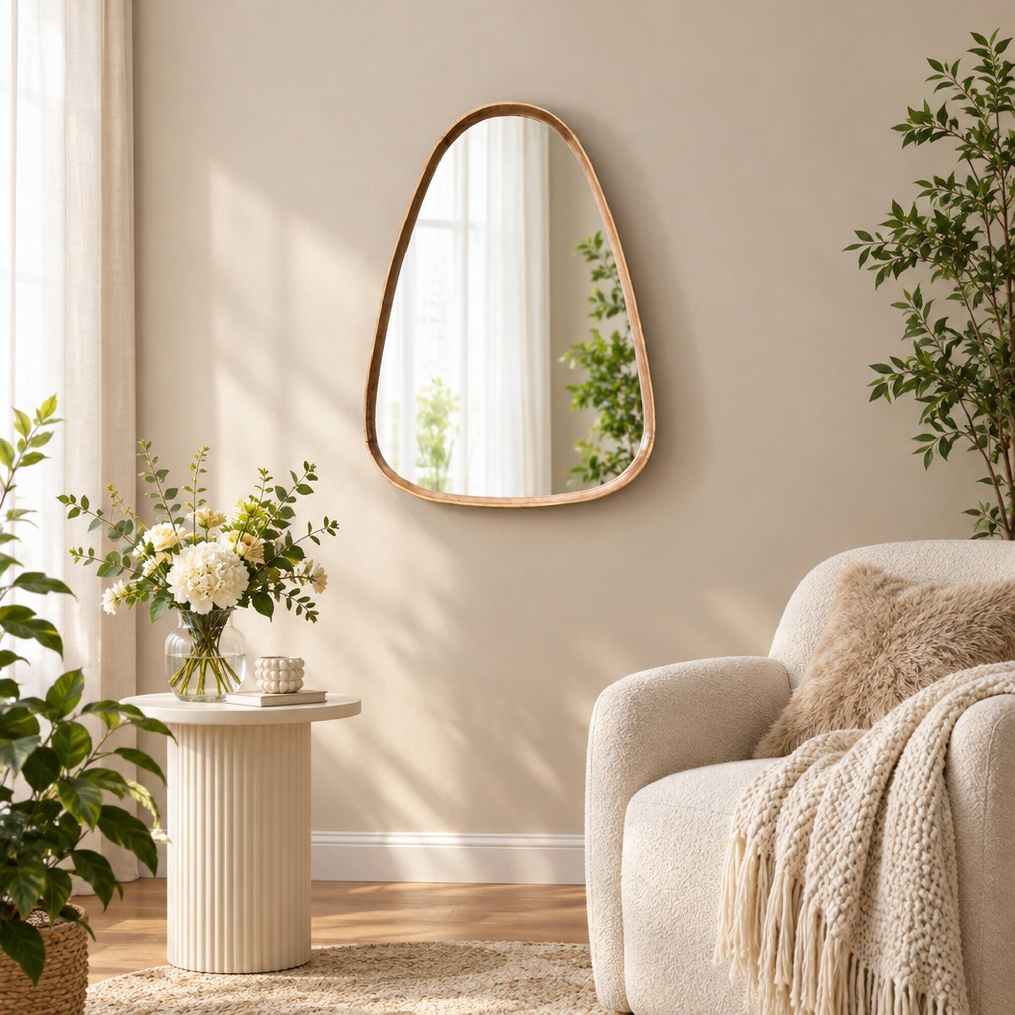 RYHNUYNE Irregular Wood Frame Wall Mirror, 35.4 x 25.6 in Glass, 15.2 ...
