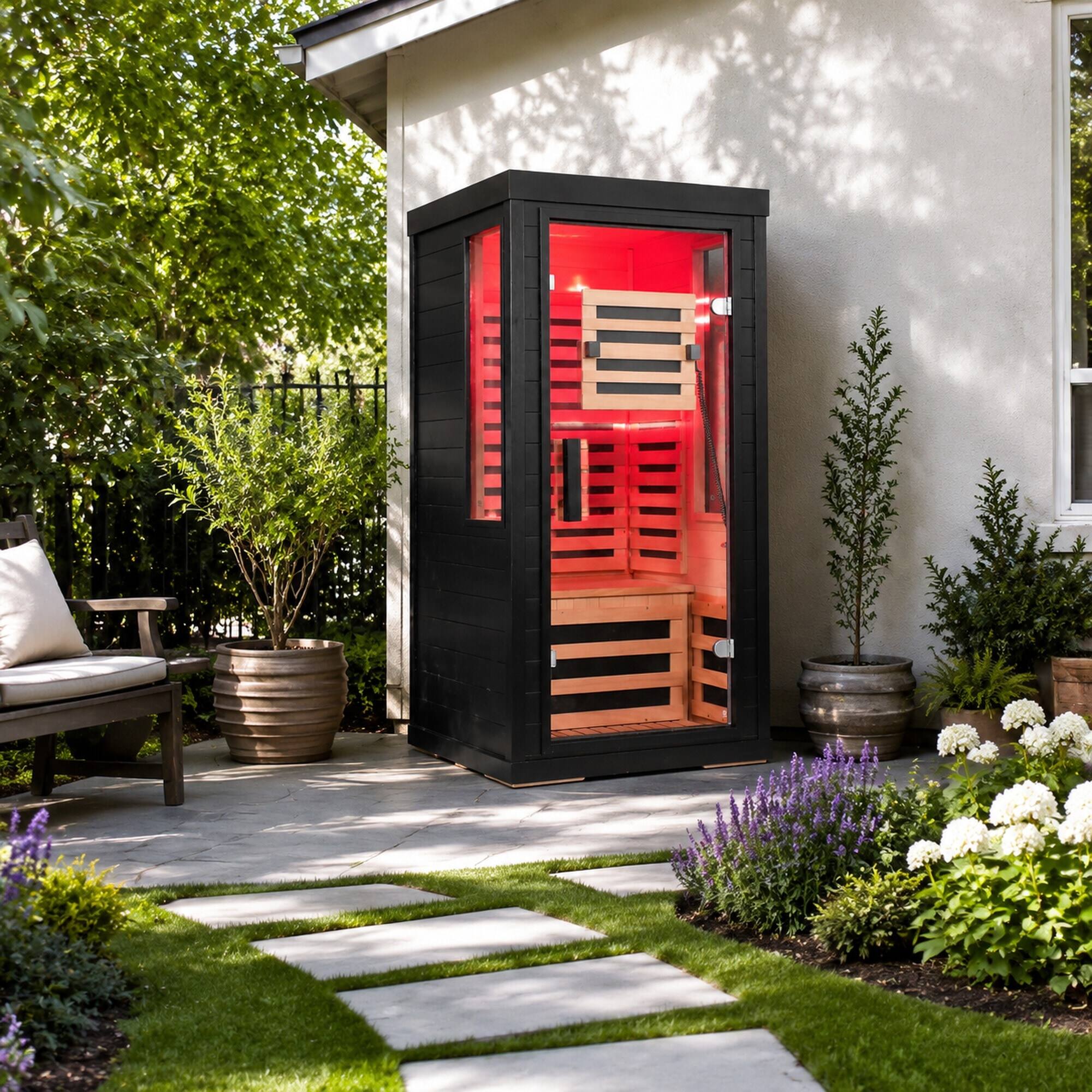 Alt View 2. RYHNUYNE - Far Infrared Sauna for One or Two People, Canadian Hemlock, Red Light Therapy, Bluetooth, 31.5 - Black.