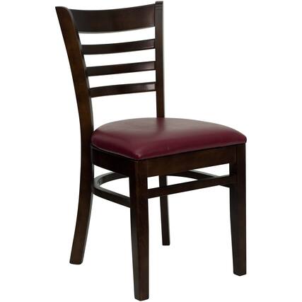Front. Emma + Oliver - Ladder Back Wooden Restaurant Dining Chair - Burgundy Vinyl Seat/Walnut Wood Frame.