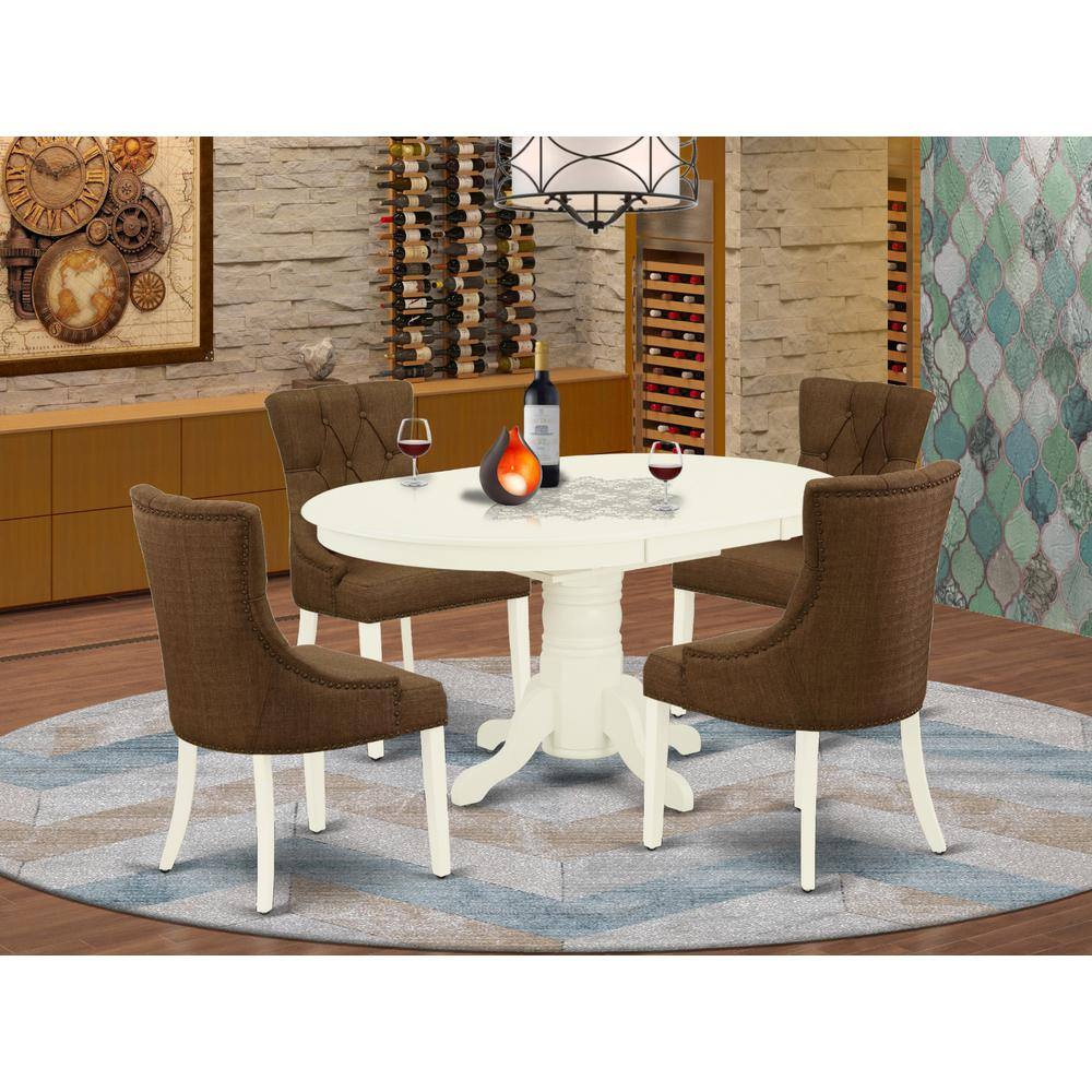 Left. East West Furniture - Dining Room Set Linen White - Brown.