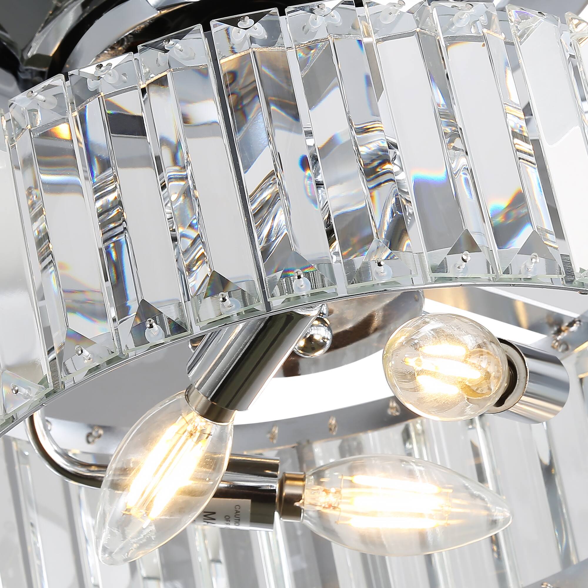 Alt View 6. Breezary - 52" Indoor Chandelier Ceiling Fan with Silver Blades & Crystal E12 Triple Light - Remote Included (5-Blade) - Chrome.