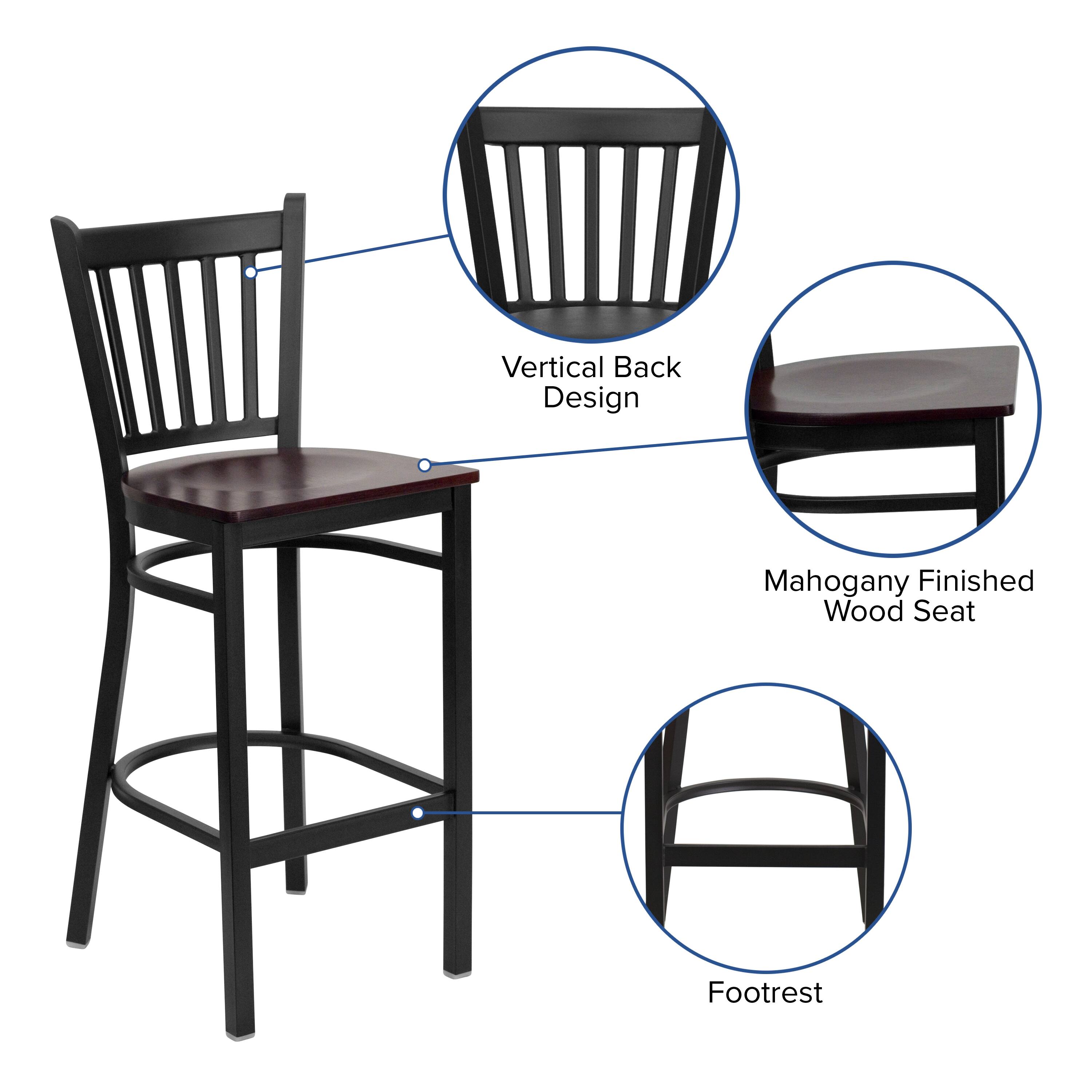 Vertical Back Design  
Mahogany Finished Wood Seat  
Footrest