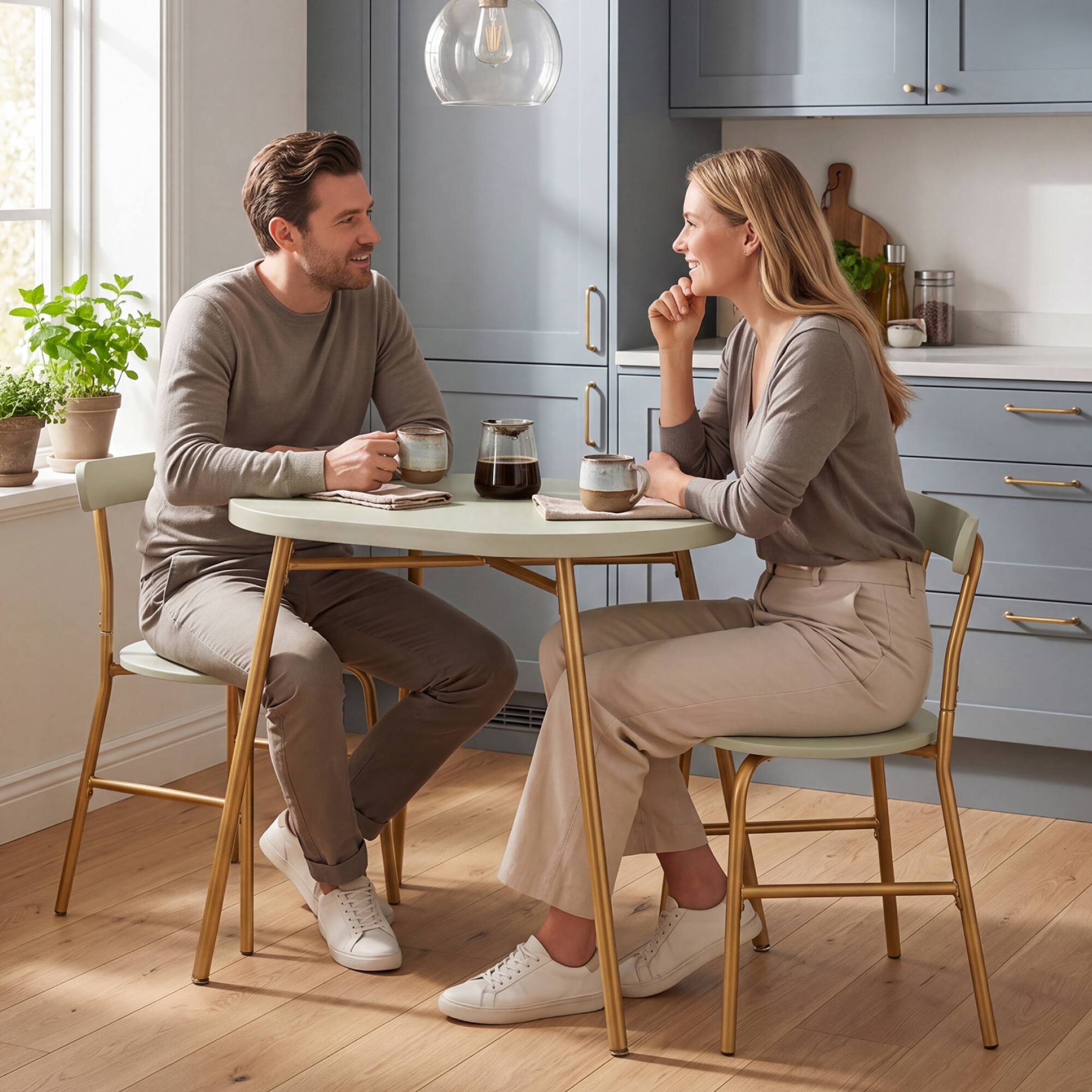 Alt View 1. Best Choice Products - Best Choice Products 3-Piece Oval Dining Table Set, Modern Small Kitchen Dinette w/ 2 Chairs - Sage Green/Gold - Sage Green & Gold.