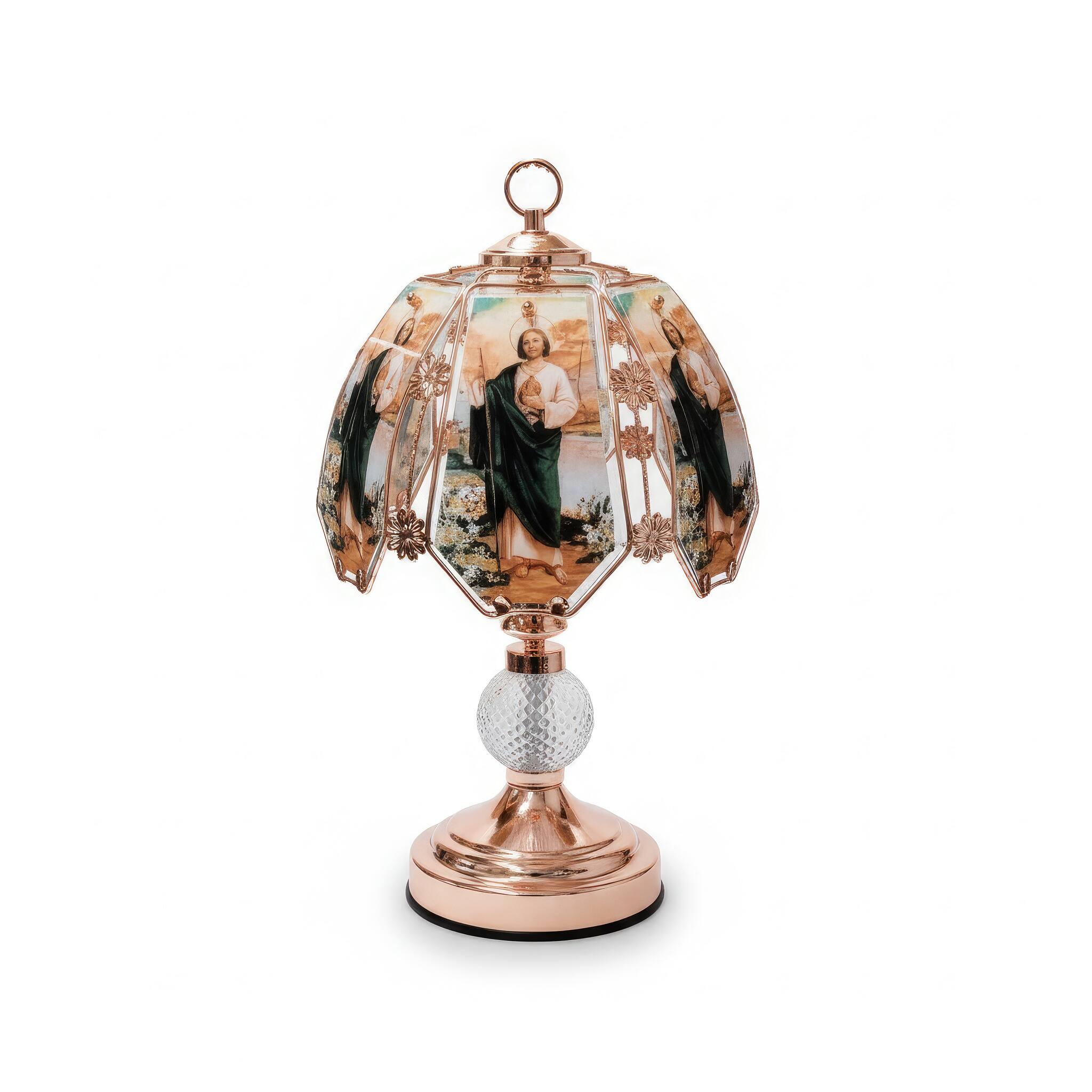 Angle. FC Design - 17"H Multicolor Religious Glass Panel Design Touch Lamp.