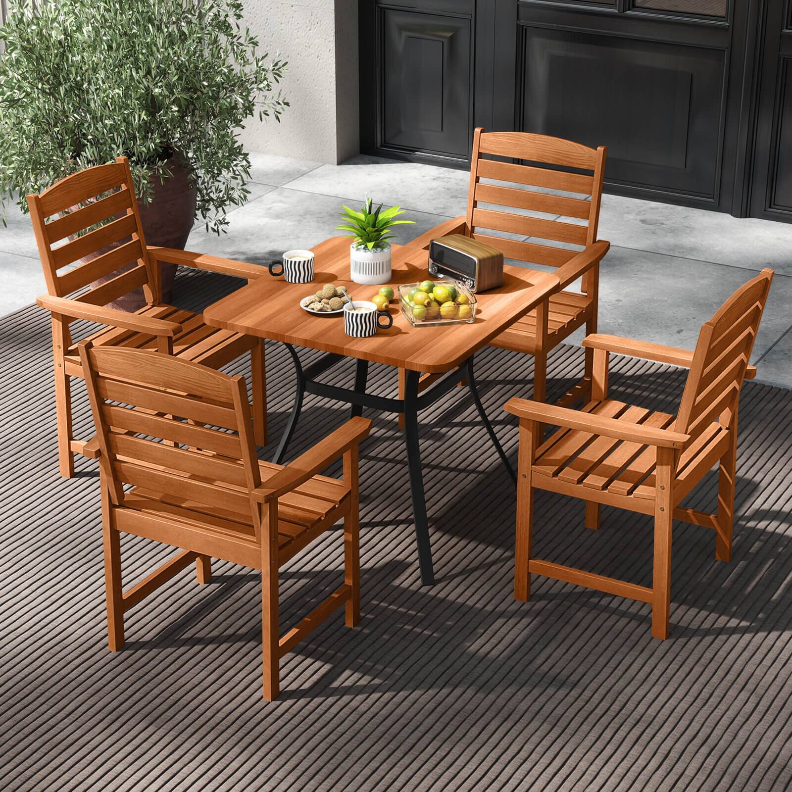 Alt View 3. Costway - Costway Patio Chairs Set of 4 with Inclined Backrests and Slatted Seats for Deck - Natural.