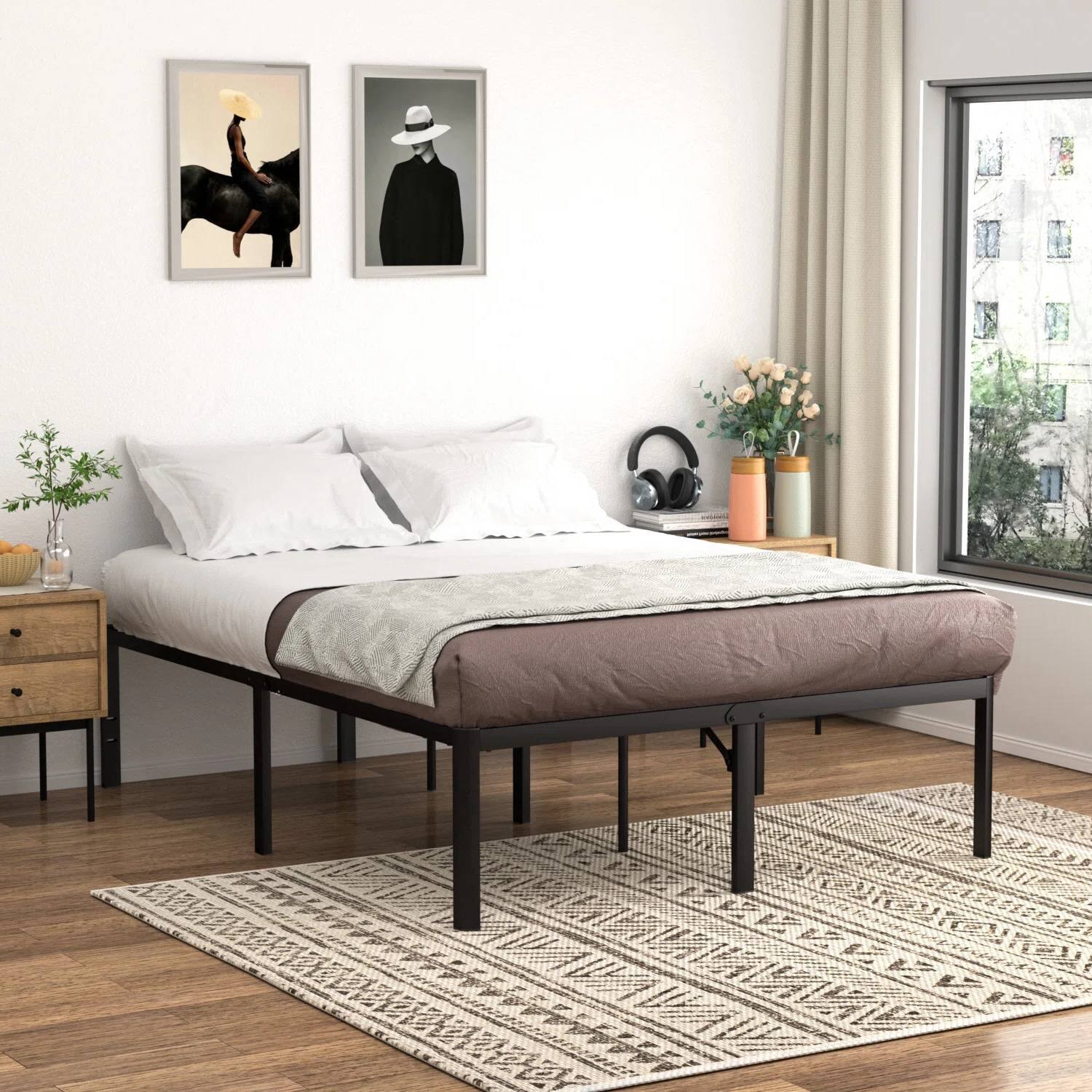 Angle. Hivvago - Hivvago King 18-inch Rounded Edge Corners Metal Bed Frame with Under-bed Storage Space - Black.