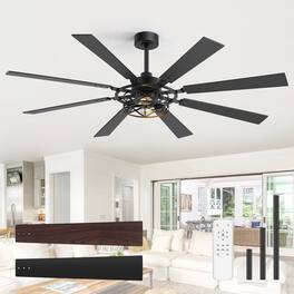 Breezary - 65-Inch Traditional Ceiling Fan with Dual Bulb Light Kit, 8 Reversible Blades, DC Motor, 6 Speeds, Remote & Timer - Black and Walnut