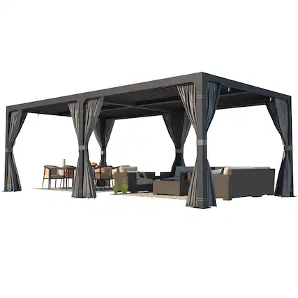 Front. U-HOMY - 12x20 Outdoor Pergola, Louvered Pergola with Adjustable Aluminum Rainproof Roof for Patio, Backyard, Pool party - Black.