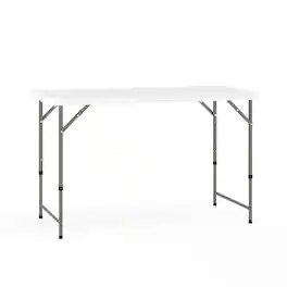 Emma + Oliver - 4-Foot Height Adjustable Bi-Fold Plastic Folding Table - Granite White