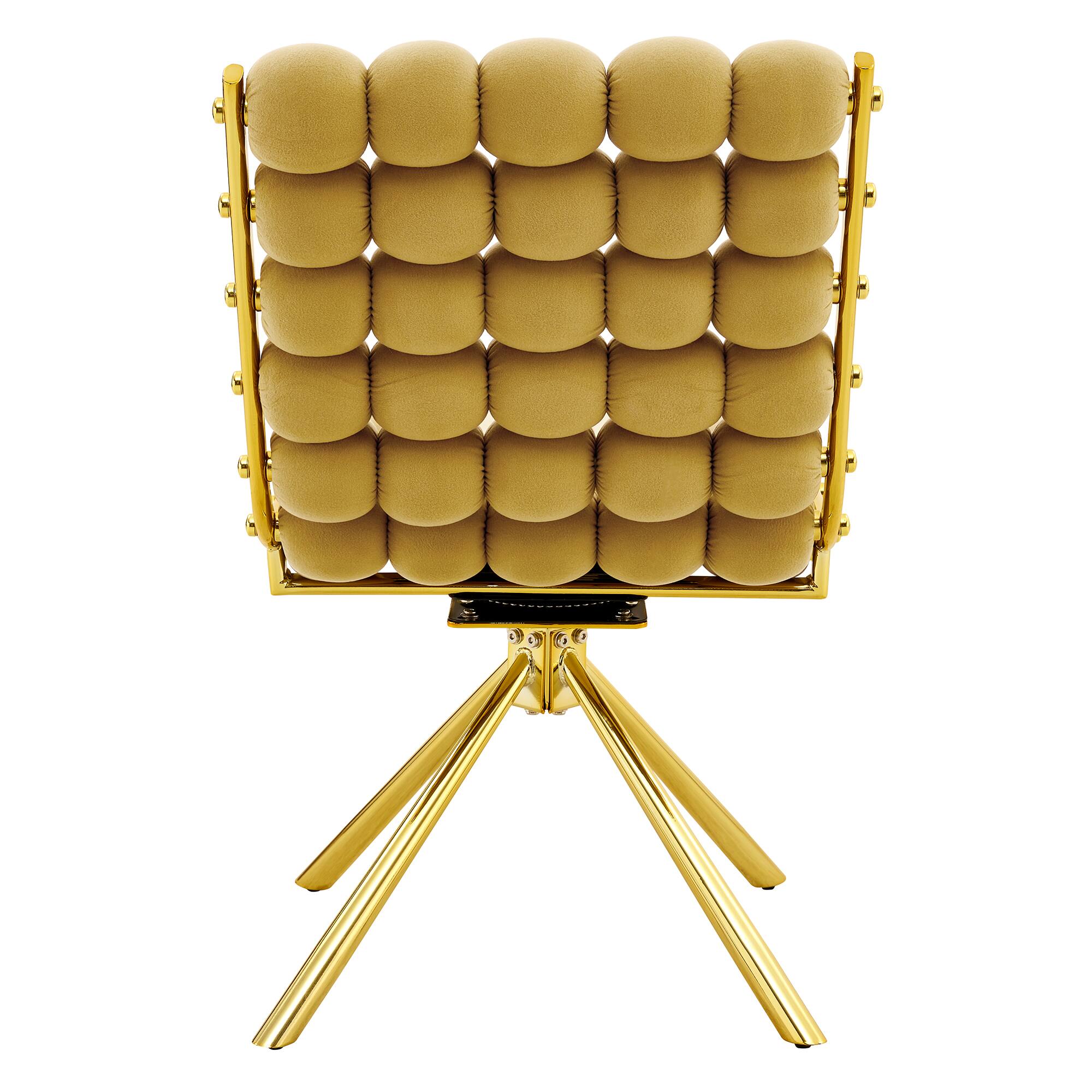 Alt View 8. Loheer - Loheer Yellow Dining Chairs Set of 2, Velvet Bubble Tufted Accent Chairs with Gold Legs, 1.63 ft, Dining Room Kitchen - Gold,Yellow.
