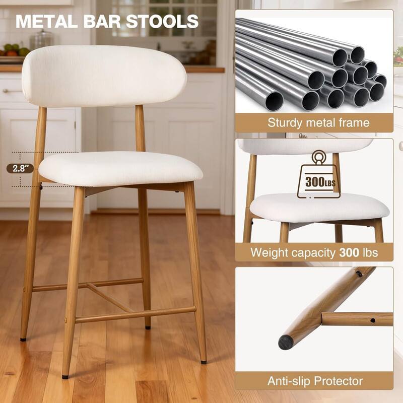 METAL BAR STOOLS

Sturdy metal frame

2.8" 300LBS Weight capacity 300 lbs

Anti-slip Protector