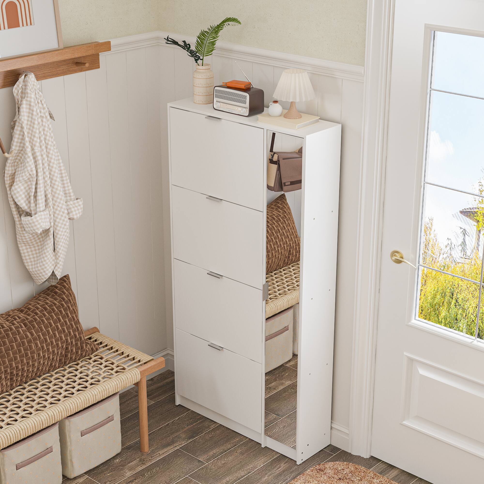 Alt View 8. Famapy - Famapy Vertical Flip - Down Shoe Cabinet with Full - Length Mirror - White.